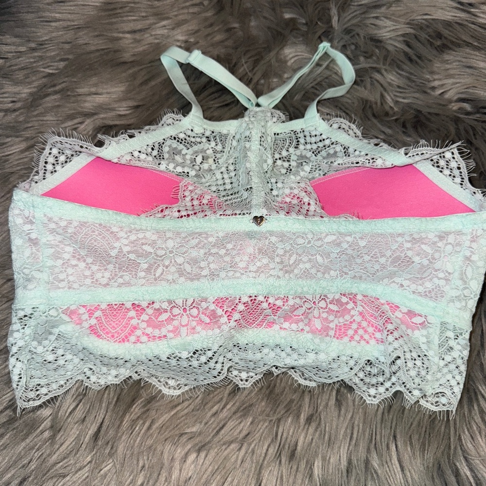EUC Victoria's Secret Pink Lace Mint Push Up Bralette Size Small - Picture 3 of 8